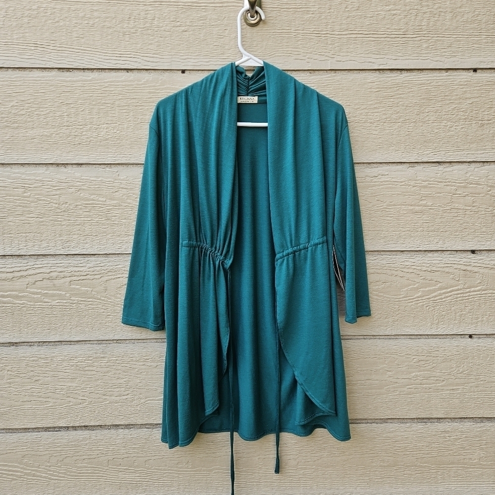 NWT Kiyonna 3/4 sleeve green flowy cardigan wrap top 0X